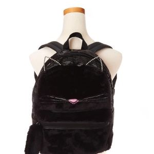 Fuzzy Sequin Cat Backpack - Black